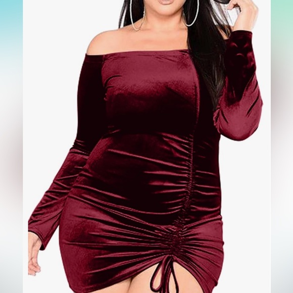 Women's Sexy Velvet Plus Size Long Sleeve 3XL Wine Red - Picture 1 of 3